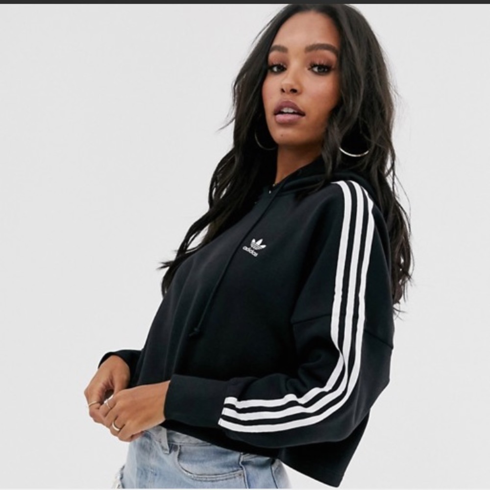 adidas Originals adicolor cropped hoodie in black